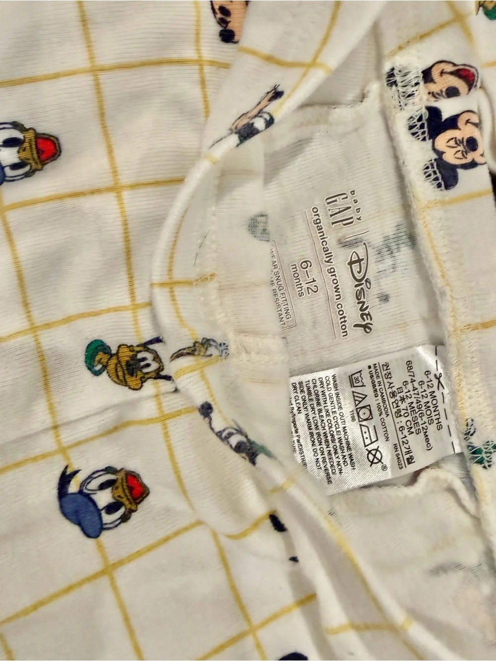 Baby GAP Disney Kids' Mickey Mouse & Friends Cream Grid Pajama Set 6-12m Organic